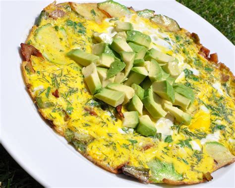 Koláž fotografií rôznych paleo raňajok: praženica s avokádom, omeleta s zeleninou, varené vajcia.