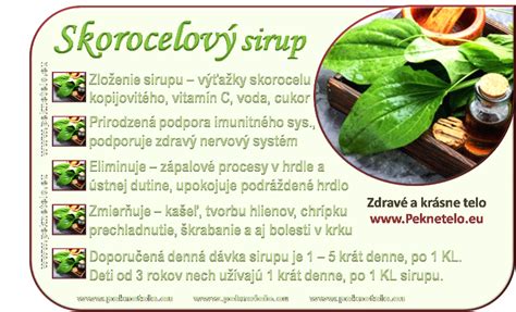 Infografika zobrazujúca účinky skorocelového sirupu