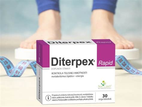 Schéma zobrazujúca zloženie Diterpex Rapid a jeho pôsobenie na metabolizmus tukov.
