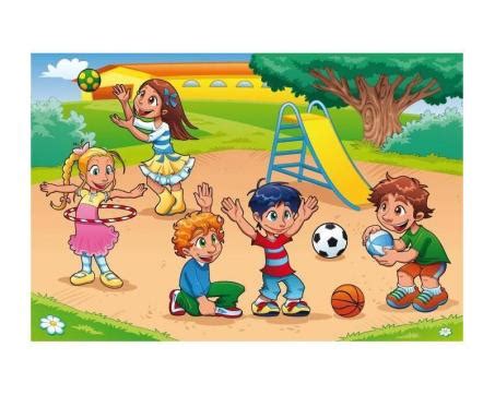 Ilustrácia zobrazujúca deti hrajúce sa vonku, podporujúc aktívny životný štýl.