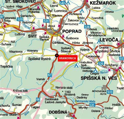 Mapa okolia Bardejovských Kúpeľov s vyznačenými turistickými atrakciami