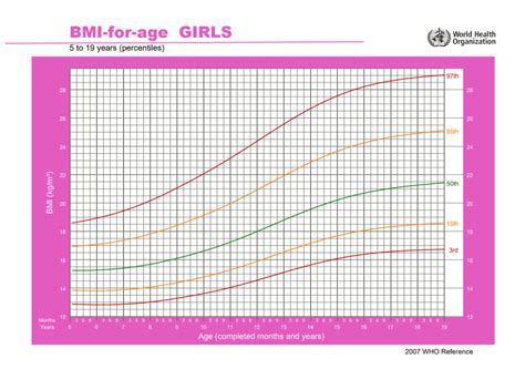 Grafické znázornenie BMI percentilových kriviek pre dievčatá