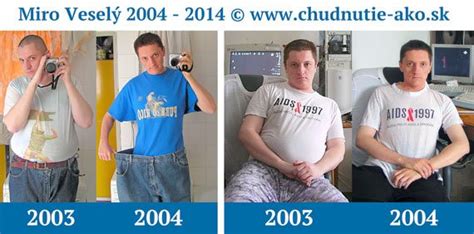 Fotografia Mira Veselého pred chudnutím a tesne po ňom, zobrazujúca viditeľnú zmenu postavy.