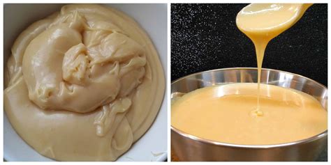 Detailný záber na krémové domáce kondenzované mlieko v sklenenej nádobe