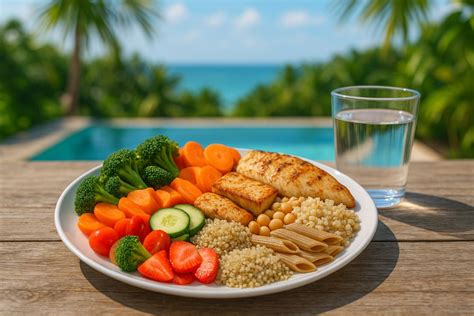 infografika znázorňujúca vyvážený tanier so správnym pomerom bielkovín, zdravých tukov a komplexných sacharidov