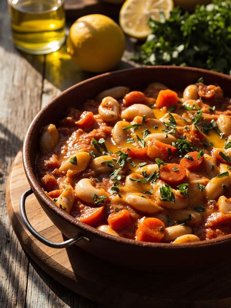 Tematická fotografia fazule v paradajkovej omáčke s čerstvými bylinkami