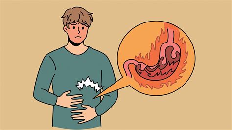 Ilustrácia človeka držiaceho si žalúdok s viditeľnými symptómami ako nadúvanie a bolesť