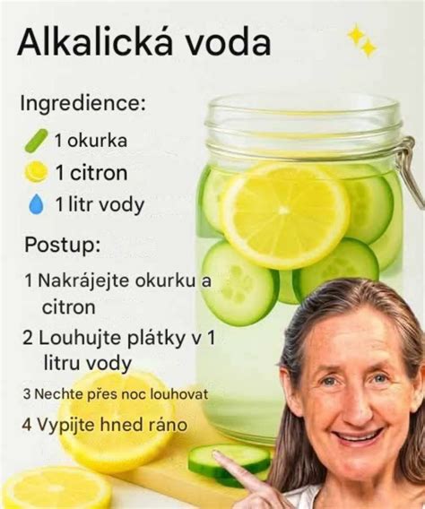 Schéma prípravy domácej detoxikačnej vody s citrónom, uhorkou a zázvorom v sklenenom džbáne