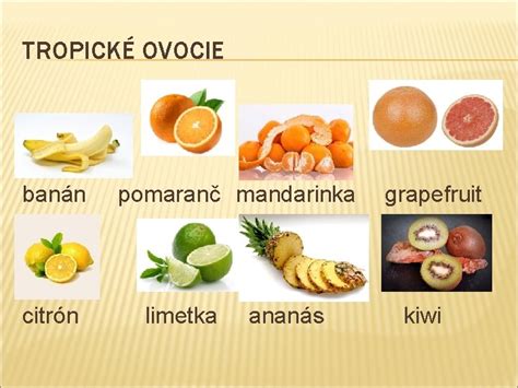ovocie ako jablko, ananás, banán, kiwi, citrón