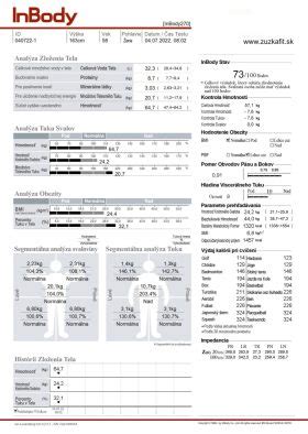 Ukážka výsledkového listu z InBody merania s vyznačenou oblasťou viscerálneho tuku.