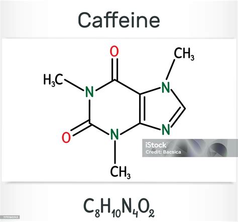 Molekulárna štruktúra kofeínu ako príkladu alkaloidu.